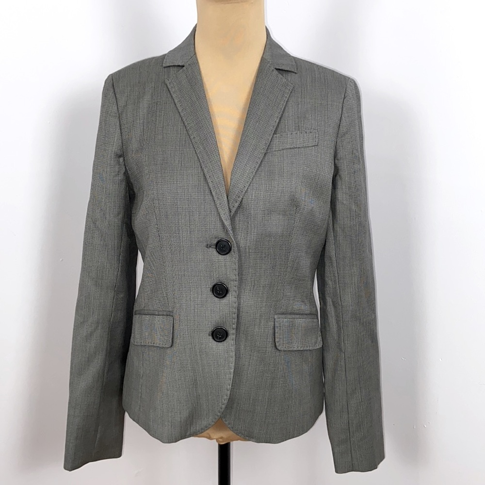 J Crew Grey Patterned Fine Wool Cashmere Three Button Blazer Suit Jacket Size 6